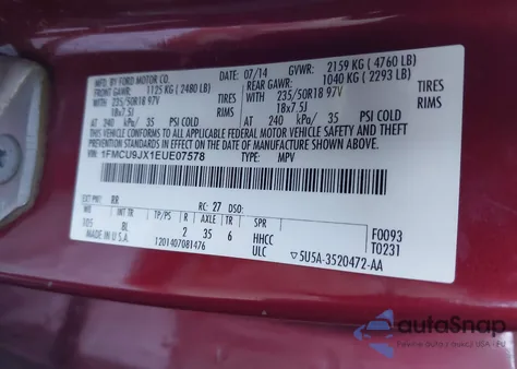 2014 Ford Escape Titanium из США, поврежденный, VIN 1FMCU9JX1EUE07578